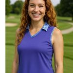 Adidas Purple Sleeveless Golf Shirt Geometric Trim Size L Sporty Chic Tenniscore Photo 6