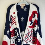 Vintage Stitches in Time Thick American Flag Cardigan Sweater Size L Photo 2