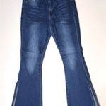 Bamboo  Flare Mid Rise Split Leg Blue Jean‎ sz 13 Hipster 90s Throwback Photo 0
