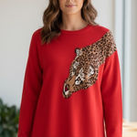 BeachLunchLounge NWT Bold Red Leopard Tawny Sweater Long Sleeve Pullover Photo 0
