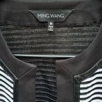 Ming Wang EUC  Open Front Sweater Top Black White Stripe Faux Leather Trim Medium Photo 2