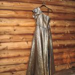 Mac Duggal 67297 Womens Gold One Shoulder Metallic Ballgown Dress Photo 9