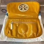 Tory Burch Designer Shinny Mustard Yellow Magnetic Closure Clutch Medium Duster Photo 1