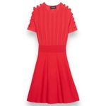 The Kooples Red Knit Fit and Flare Mini Dress Fancy Detail Sleeve Size Small NEW Photo 2
