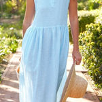 Frank & Eileen Daphne Sleeveless Polo Midi Dress Linen Blue Stripe Medium Photo 0