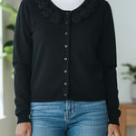 Garnet Hill  Floral Appliqué Wool Cardigan Sweater Size S Photo 0