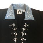 Storybook Knits Black Embellished Cardigan Sweater 1X Zip Beaded Denim Collar Photo 1