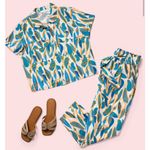 Anthropologie Calligraphie matching linen blend set, size large Blue Photo 1