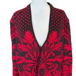 Chico's Jacquard Open Front Cardigan Sweater Black Red Womens Size Large Photo 3