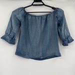 Y2K Daniel Denim Peasant Crop Shirt Sz S Cottagecore Boho Rose Coquette Country Blue Photo 4