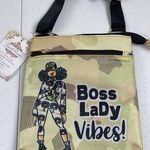 Boss Lady Vibes Camo Crossbody Travel Purse Bag Adjustable Strap Zipper Closure Black Photo 0