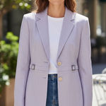 Vertigo Paris  (Made In France) Lilac Wool‎ Blend Silver Belted Blazer Size 14 Photo 0