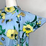 INC New Floral Print Ruffle Overlay Tie Neck Long Sleeve Blouse Blue Yellow Photo 7