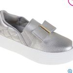 Joy Mangano Luxe Bow Sneakers metallic pewter Silver Flats orthotic insole 7.5 Photo 1
