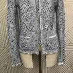 Escada Harbor Blue Tweed Fringe Knit Sweater Blazer Jacket Size US Small Photo 3