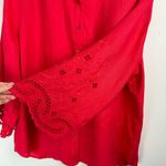 Chico's Chico’s 100% Linen Eyelet Sleeve Button Down Shirt Top Sz 18 Coral Red Photo 12