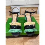 Kate Spade  Bora Bora Heel Black Natural Mint Crochet Raffia Size 5 NIB Vacation Photo 4