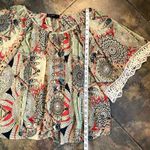 By Together  Sheer Pull On Multicolor Blouse Lace Sleeve Trim Size Large Photo 2