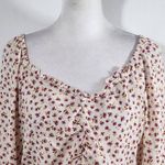  Cream and Pink Floral Boho Crop Top NWT Size Large Pink Rose Blouse Photo 2