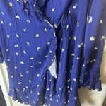 Urban Outfitters  navy blue Floral Wrap Dress short Mini Jersey stretch L ruffle Photo 2