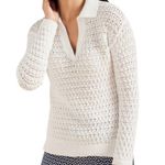 Talbots NWT  Open Stitch‎ Johnny Collar Pullover Crochet Knit Sweater White Sz 2X Photo 0