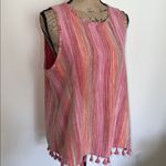W5 Pink and Orange Striped Sleeveless Top with Tassels Photo 1