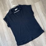 Foil Linen Shirt popover womens Navy Blue (large) preppy casual contemporary Photo 0