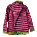 Hand Knitted Woolen Full Zip Hooded Sweater Jacket Womens Natives Hands Colorful Pink Size M Photo 1