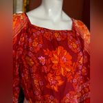 Farm Rio  100% Cotton Vibrant Red and Orange Long Sleeve Dress Size Medium Photo 11