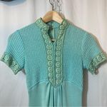 Vintage 60s / 70s Elegant Empire Waist Crochet Knit Short Sleeve Maxi Dress Blue Size 6 Photo 2