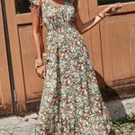 Ditsy Floral Ruffle Trim V Neck Smocked Waist Boho Maxi Dress M L XL Nwt Green Size M Photo 1