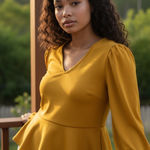 Ashley Stewart  Mustard Long Sleeve Peplum Top Photo 0