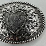 Western Heart Floral Belt Buckle Silver Engraved Rope Edge ✨ Photo 3