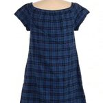 Madewell | Black & Blue Plaid Off The Shoulders Linen Dress Size 6 Small Photo 3