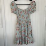 Becool Peasant Babydoll Smocked Mini Dress Puff Sleeves Spring Easter Floral S Green Photo 6