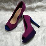 Candie's faux suede pink blue stacked heel peep toe pumps Size 8.5. B66 Photo 2