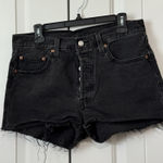 Levi's ‎ Premium 501 Shorts Womens Size 29 Black Distressed Button Fly High Rise Photo 0
