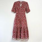 Madewell Pintucked Puff-Sleeve Midi Dress in Red Floral Fall Dress Size 00 NWT Photo 6