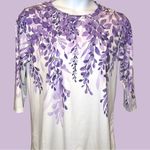Cute white 3/4 sleeve top with purple and lavender leaf design! Size XL Photo 1