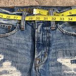 American Eagle AEO slim straight distressed cut off high waist denim shorts 9 inch inseam. Photo 5