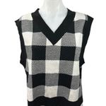 Divided H&M White Checkered Plaid Gingham Sleeveless Knit V-neck Sweater Vest Top S Photo 0