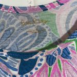 Lilly Pulitzer ✨ Floral Blue Tiger Sunrise Top Ruffle Trim Pink Blue Green Sz S Photo 5