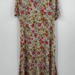 Inoah Made in USA Floral Print V Neck Short Sleeve Midi Dress Size M Tan Size M Photo 0