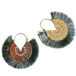 Blue and gold tone Thread Tassel earrings Blue Photo 1