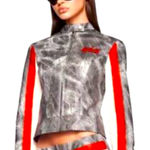 I am gia  Devyn Moto Leather Jacket NWOT GREY RED STRIPED fall sold out casual Photo 0