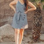 ✨ Button Detail Self Belted Overlap Striped Dress✨ Gray Size L Photo 4