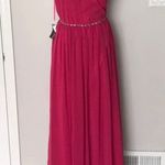 Aspeed One Shoulder Asymmetric Formal Evening Prom Gown Chiffon Overlay Embellished Bright Fuchsia Hot Pink Colorful Chiffon Coastal Coquette Photo 0