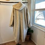 Vintage 90s Cream Plush Reversible Silk Long Oversized Hooded Coat Size 2X White Photo 6