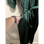 INC  Polyester Lace Trim Deep Green Long Wrap Robe Elegant Old Money Photo 1