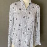 Grace and Delancy Striped French Bull Dog Print Button Down Shirt Size 8 White Photo 0